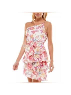 NWT City Studio One Shoulder Ruffled Dress in Ivy Pink